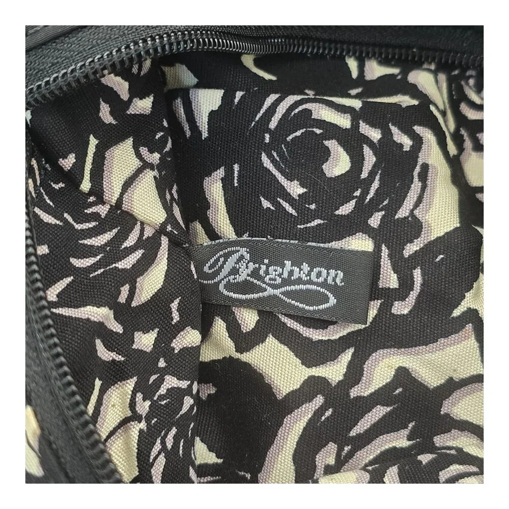 Brighton Purse Black Nylon Patent‎ Leather Trim Hobo Shoulder Bag Braided Strap